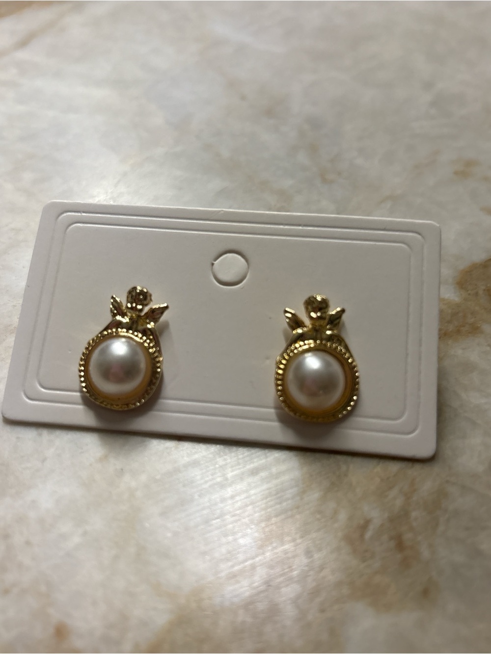 Vintage Gold Pearl Floral Stud Earrings